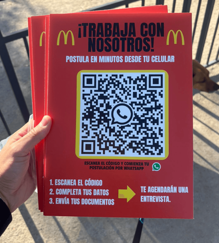 McDonald's Chile recruiting poster with a WhatsApp QR code